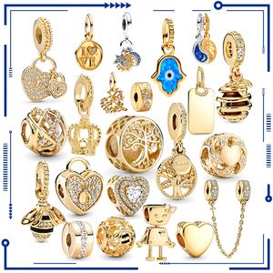 2023 925 prata esterlina cor de ouro árvore genealógica coração coroa pingente pingente fit original pandora pulseira feminina joias presente faça você mesmo