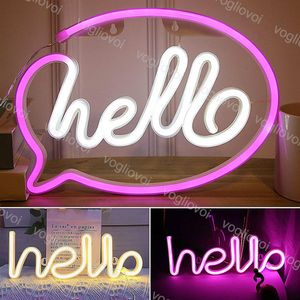 Negozio di vetrine Luci a led Hello Neon Sign Lighting Lampada a sospensione a parete per camera da letto Lavoro USB e batterie AA EUB322U