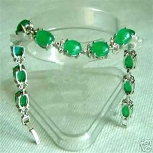 Whole cheap Rare green jade silver bangle bracelet235C