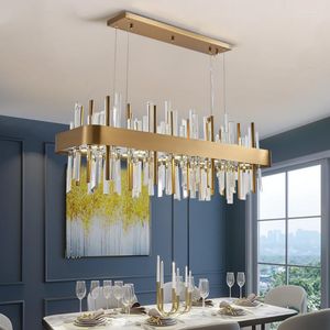 Lustres Led Art Lustre Pendente Lâmpada Luz Retângulo Moderno Cristal Jantar Decoração Da Casa Pendurado Luminária Luxo Cozinha Ilha Cristal