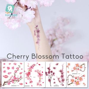 Rocooart Çiçekler Sahte Dövmeler Sakura Dövme Çıkartmaları Göğüs Taty Su Geçirmez Tatoo Kiraz Çiçeği Dövme Kadınlar Dövme Vücut Sanat