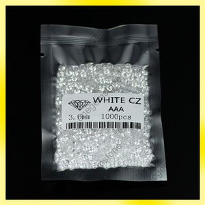 Cubic Zirconia Loose Gemstone 1mm-3mm Storlek Rundform Vit färg 1000 stycken med fabrikens hel användning för DIY-smycken274w