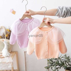 Pullover Girls Cardigan Coat 2022 Autumn and Winter New Baby Sweet Sweet Girl Clothes Children's Tops Lace Lapel Coat Girls Autumn HKD230719