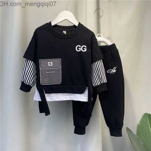 Giyim Setleri Erkekler Giyim Seti Çocuk Moda Şerit Bebek Uzun Kollu Kazak ve Pantolon Set Sweatshirt Z230719