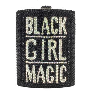 Evening Bags Boutique De FGG BLACK GIRL MAGIC Women Crystal Clutch Bag Metal Hard Case Designer Minaudiere Handbag Purse 230718