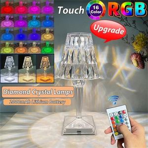 Outra decoração de casa RGB multicolorido regulável com controle remoto Candeeiro de mesa de cristal de diamante USB recarregável LED Ambiente Lâmpadas Presente de Natal 230718