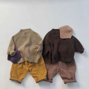 プルオーバー韓国の子供2022冬の服の子供たちの厚い厚い針プルオーバーボトムハーフタートルネックボーイズガールズセーターHKD230719