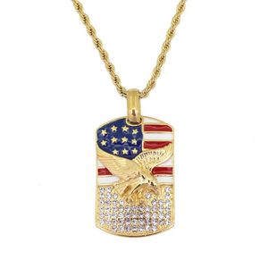 Hip Hop Flag of the United States Diamond Pendant Halsband för män Eagle Stars and Stripes Luxury Halsband Rostfritt stål USA FL266Y