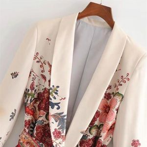 Vintage Print Samią Samica z paskiem szeroką nogawką Zestaw HARAJUKU Kobiet Kobiet Sprężyna Elegancka Elegancka Lady Blazer12775