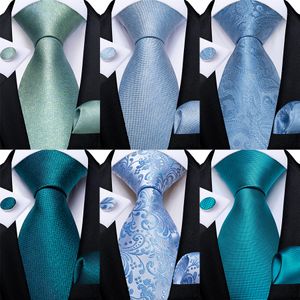 Bow Ties Dibangu Mens Neslipsa Teal Green Blue Solid Design Silk Wedding Tie för män Hanky ​​manschettknappar Set Fashion Bussiness Party 230718