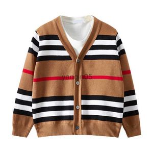 Pullover Brown Boys Cardigans 100% bawełniane dziewczęta swetry w paski jesienne ubrania dla dzieci HKD230719