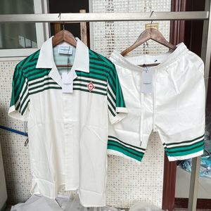 Mens Casual Shirts Casablanca Womens Shirt Set High Quality Green Stripe Hawaiian Fashion Loose Short Sleeve Real Po 230718