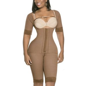 Waist Tummy Shaper Post Shapewear With Short Sleeves Open Bust Bodysuit With Hooks Waist Trainer Body Shaper Tummy Colombian Reductive 230718