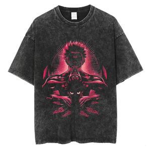 Erkek tişörtleri jujutsu kaisen yıkanmış tişörtlü kolsuz yelek anime gojo Satoru T-shirt itadori megumi% pamuk tişört kısa kollu y2k üstleri 230719