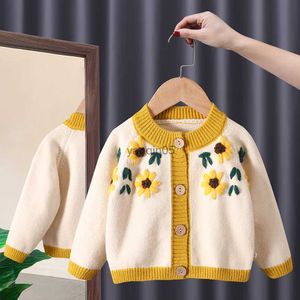 Pullover Children's Sunflower Flower Het Sweater Autumn Winter 2022 New Style Children's tredimensionella blomma botten HKD230719