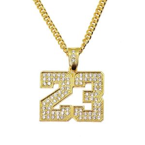 Hip Hop numer 23 Diamenty Diamenty Naszyjniki dla mężczyzn Złoty srebrny stop ze stopu Rhinestone luksusowy naszyjnik kubański link łańcuch mody klejnot 269L