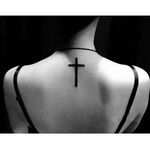 Autoadesivo del tatuaggio temporaneo impermeabile Black Cross Design Body Art Tatuaggio finto Flash Tattoo Back Female Male