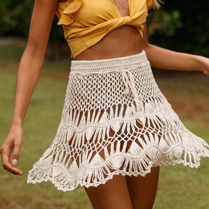 Sarongs Mode Häkeln Strand Tragen Kleid Frauen Sexy Keyhole Bikini 2023 Hohe Taille Badeanzug Weibliche Bademode Knie Abdeckung Up