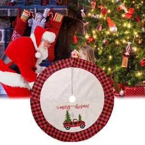 Christmas Decorations 120cm Tree Skirt Linen Cloth Plaid Fabric Xmas Bottom Decor Mat 2023 Merry Noel Apron