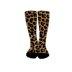 Meias Femininas Novidade Compressão Leopardo Estampa 3D Masculina Longa Unissex Meias de Algodão Macio Casual Alto Sokken Feminino 1 Par