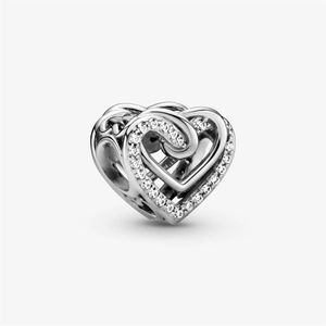 100% 925 Sterling Silver Sparkling Entwined Hearts Charms Fit Original European Charm Bracelet Fashion Women Wedding Engagement Je244t