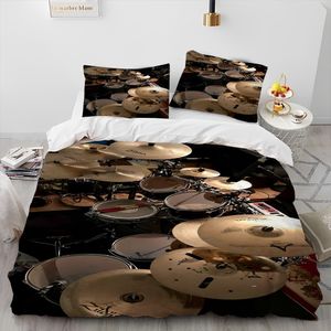 Conjuntos de cama Conjunto de bateria 3D Instrumentos musicais Consolador Conjunto de cama Capa de edredom Conjunto de cama Capa de colcha Fronha King Queen Size Conjunto de cama para presente 230718