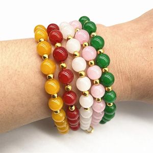 Beaded Strands Fashion Women's 8mm Decorative Pattern Glass Beads Elastic Bracelet DIY Jewelry214S