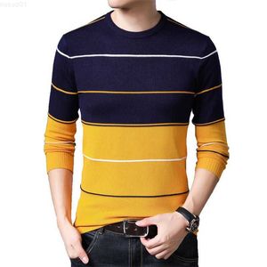 Camisolas Masculinas 2023 Nova Marca de Moda Masculina Suéter Fino Pulôver Masculino Listrado Slim Fit Jumpers Malha Outono Estilo Coreano Roupas Masculinas Casuais L230719