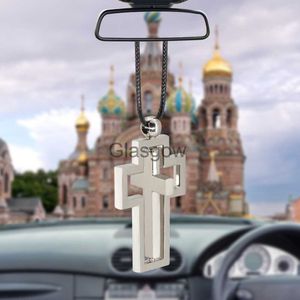 Decorazioni per interni KOSOO Ciondolo per auto Doppia rotazione Gesù Croce Specchietto retrovisore Decorazione Ornamenti appesi Automobili Interni Accessori per auto x0718