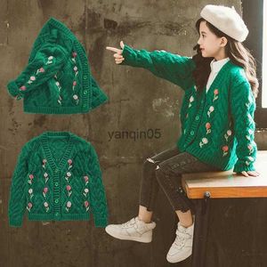 Pullover Girls Cardigan 2021 New Spring Autumn Autumn Loose Teen Kids Sweater Coat Girl School School Switch Jacket HKD230719