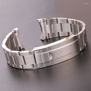 Titta på band 20mm 316L Rostfritt stål Watchbands Armband Silver Borstat Metal Curved End Ersättning Link Distribution Clasp Strap314p