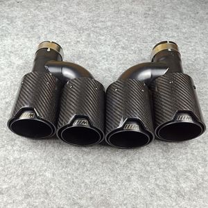 One pair H style carbon fiber exhaust end tips auto muffler Glossy Black stainless steel for Bmw with M logo3220