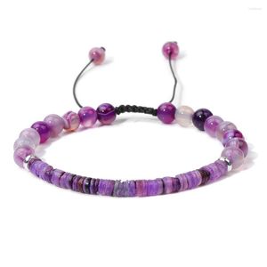 Lien Bracelets Réglable Violet Rayé Agates Bracelet Tressé 6mm Veines Coquille Colorée Perles Plates Pour Femmes Hommes Boho Bijoux