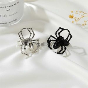 Band Rings Gothic Spider Rings For Women Men Charm Punk Aesthetic Couple Halloween Jewelry Retro Cool Blk Spider Webs Animal Finger Ring J230719