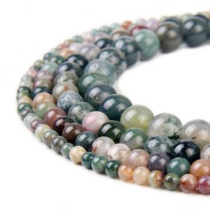 Natural Stone Indian Agate Beads Round Gemstone Loose Beads for DIY Bracelet Jewelry Making 1 Strand 15 Inches 4 6 8 10 mm3402