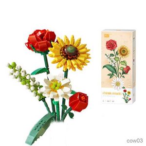 Bloklar Romantik Güller Ayçiçeği Valley Flowers Bahçeleri Ev Yapı Blokları Klasik Model Mini Tuğlalar Setleri Çocuk Kitleri Hediye R230720