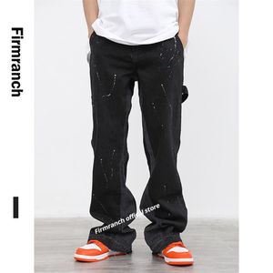 Men's Jeans Firmranch Men Women Black For Men 2022 Street Stacked Paint Boot-cut Boyfriend Vibe Pants Moto Trouse220u