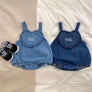 Sommartvätt mjuk denim hängslen broderad onesie