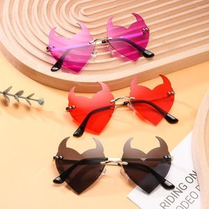 Sunglasses Funny Devil Ear Heart Shape For Women Trendy UV Protection Rimless Sun Glasses Novel Party Halloween Cosplay