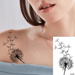 VANKIRS Little Sexy Clavicola Dente di Leone Pianta Nera Tatuaggi Adesivi Donne Ragazze Adesivo Tatuaggio Temporaneo Corpo Braccio Art Falso Tato