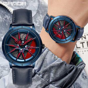 Wristwatches Fashion Watches Mens Luxury Casual Leather Strap Sport Quartz Wristwatch Creative Design 360 Rotating Car Wheel Dial Clock Male