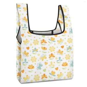 Sacolas de compras Sacola dobrável com estampa personalizada Bolsa de alça dupla Bonita Flor de borboleta Bolsa casual padrão de mercearia