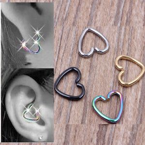 40pcs lot Mixed 4 Colors Ear Cartilage Earrings Piercing Heart Labret Rings Lip Hoop Nose Rings Body Jewelry245j