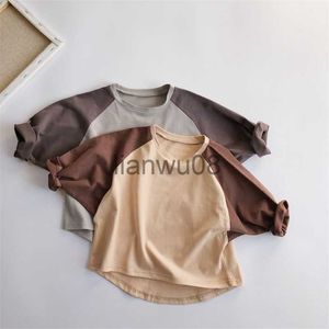 T-shirts 2020 Spring New Patchwork Kids T shirts Korean Style Unisex Cotton Baby Girls Tees Casual Boys T shirts Children Long Sleeve Top x0719