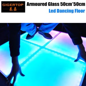 Rabatt 50 cm x 50 cm gepanzerte Glas-LED-Tanzfläche, mattiertes gehärtetes Glas, IP65, für drinnen und draußen, RGB-LEDs, DMX, Auto-Sound, ex-w2069