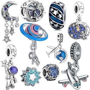 925 Silver Fit Pandora Charm Nova Moon Safety Chain Astronaut Bead Dangle Fashion Charms Set Pendant Diy Fine Pärlor smycken