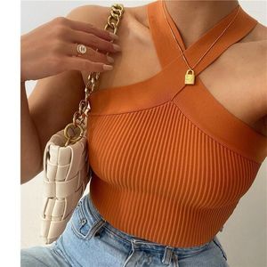 Regata feminina Sexy Halter Crochet Top Off Shoulder Cut Out Camis Basic Slim Crop Y2K Espartilho Moda Bustier Verão Feminino Sling