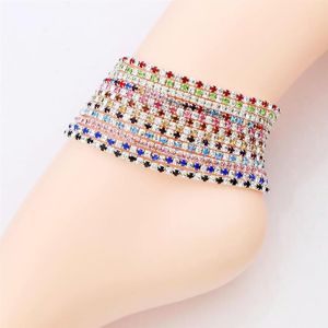 12st Lot 12Colors Silver Plated Fresh Full Clear Colorful Rhinestone Czech Crystal Circle Spring Anklets Body Jewelry278R