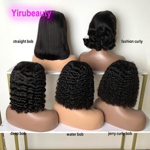 Brazilian Human Hair 4X4 Lace Closure Bob Wig 10-14inch Fationcurl Water Wave Jerry Curly Peruvian Malaysian Lace Wigs Natural Color