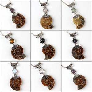 whole 10Pcs Charm Silver Plated Natural Druzy Ammonite Fossil Pendant Amethyst Rose Quartz Stone Beads Pendant Jewelry For Nec225N